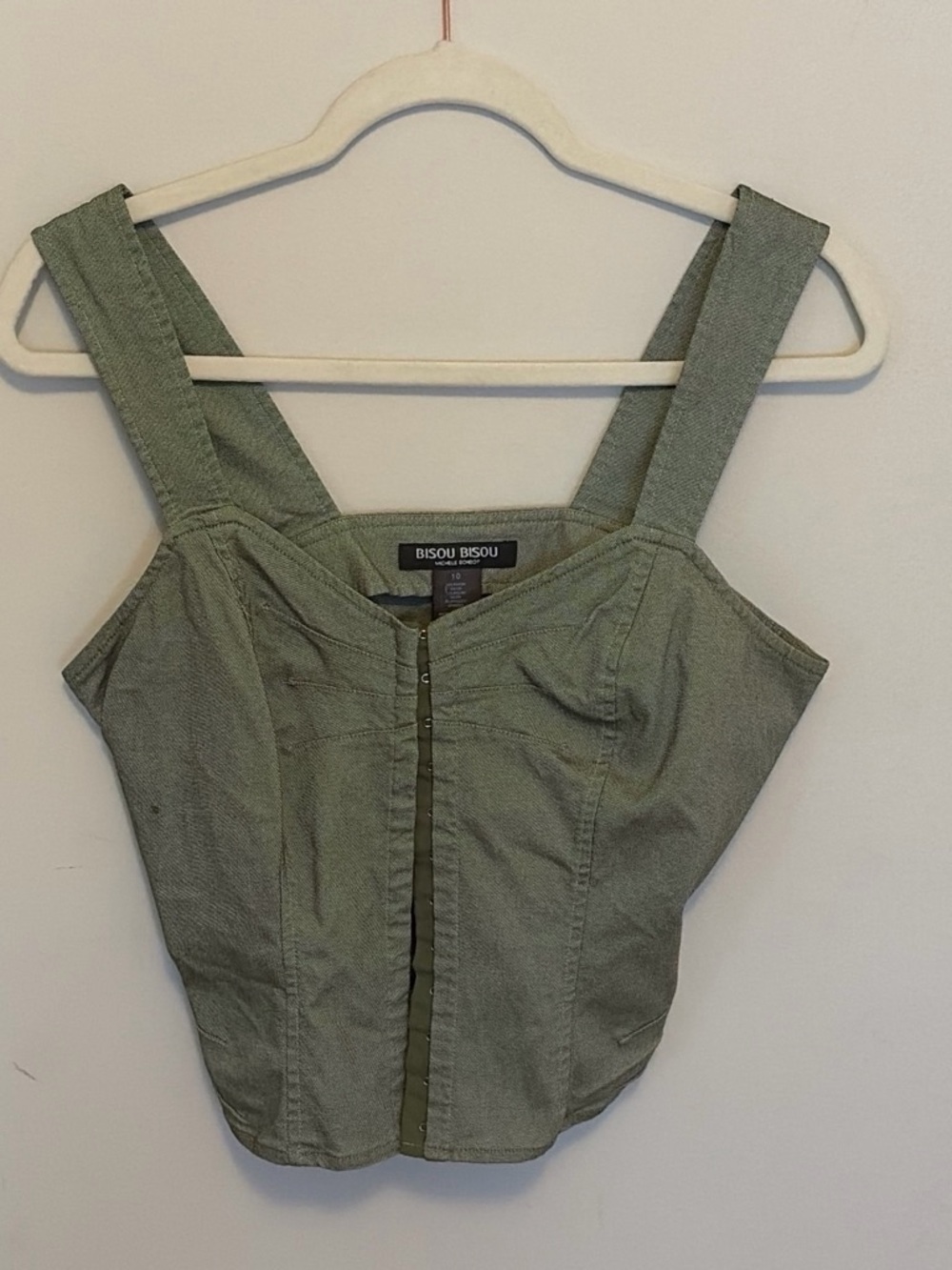 Bisou Bisou Olive Green Corset-Style Tank